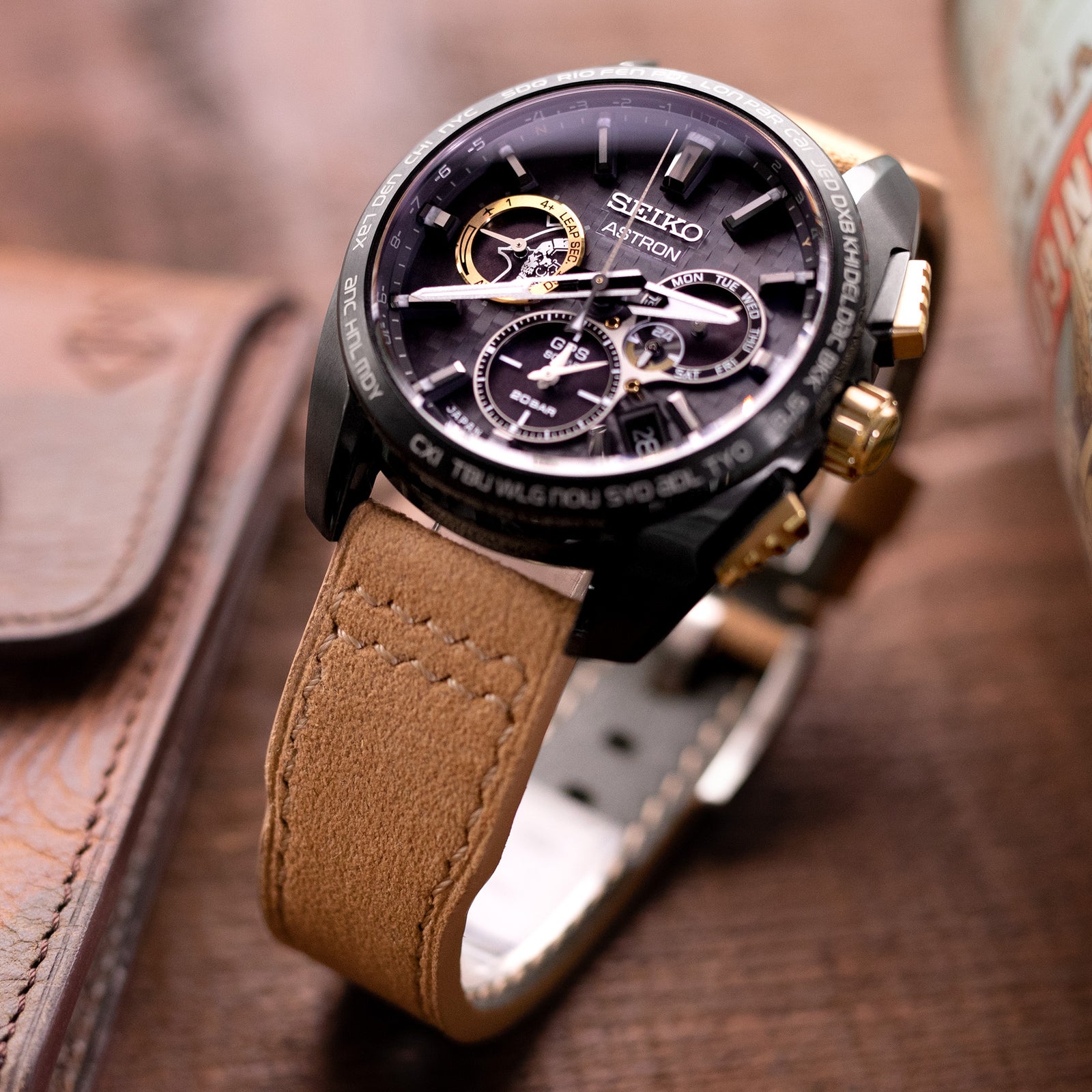 Khaki Alcantara Fabric Quick Release Watch Band, Beige Stitching, 20mm, 21mm or 22mm Strapcode watch bands
