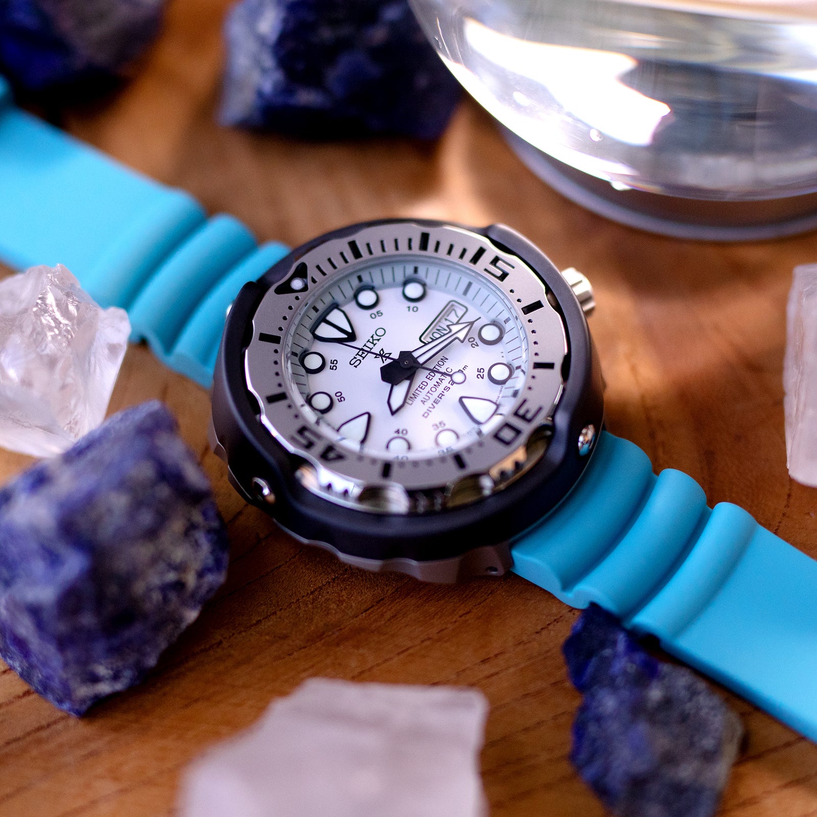 Q.R. Firewave Resilient Curved End FKM rubber Watch Strap, Sky Blue 22mm Strapcode watch bands