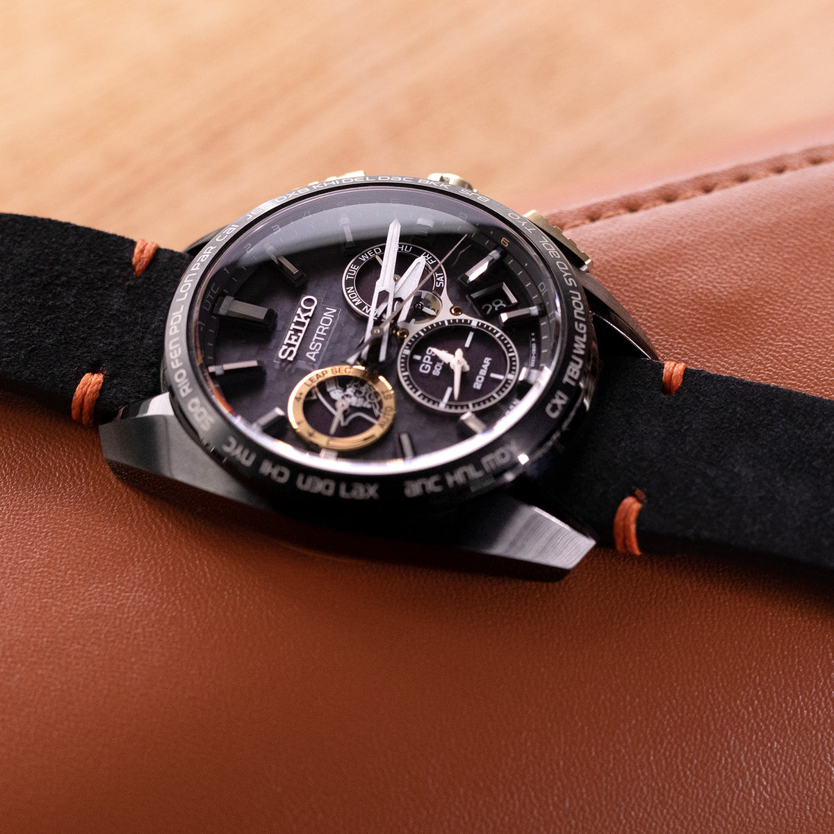 21mm Black Quick Release Italian Suede Leather Watch Strap, Orange St.