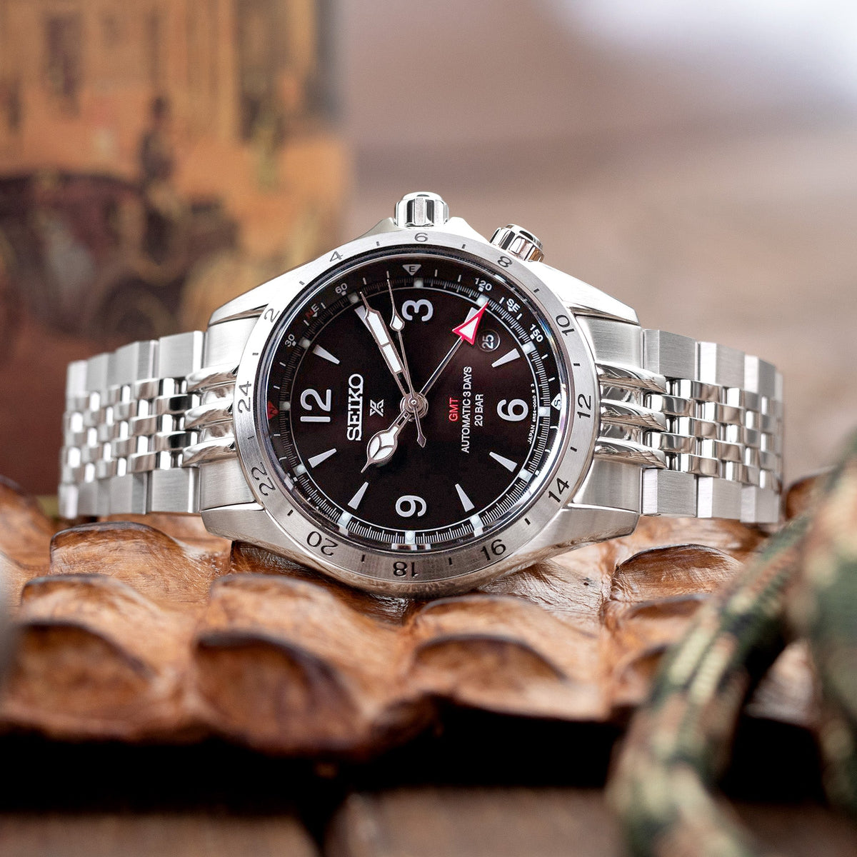 20mm Asteroid Watch Band for Seiko Alpinist SARB017, 316L Stainless Steel Brushed and Polished V-Clasp