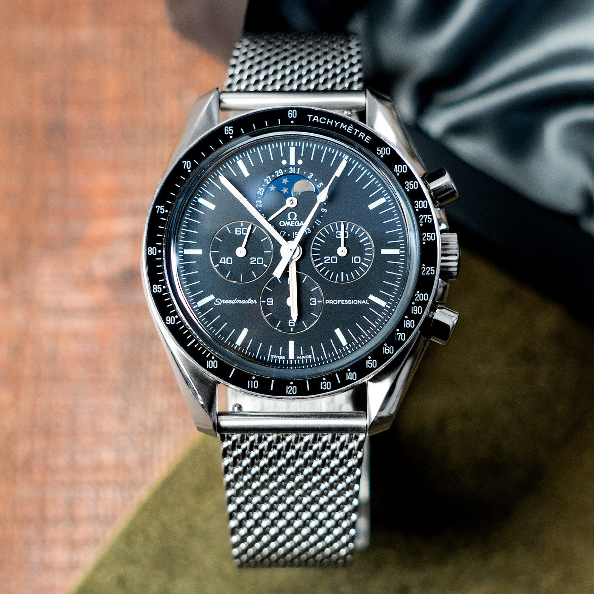 Omega Speedmaster Professional Moonphase 3576.50.00 Mesh watch band by Strapcode