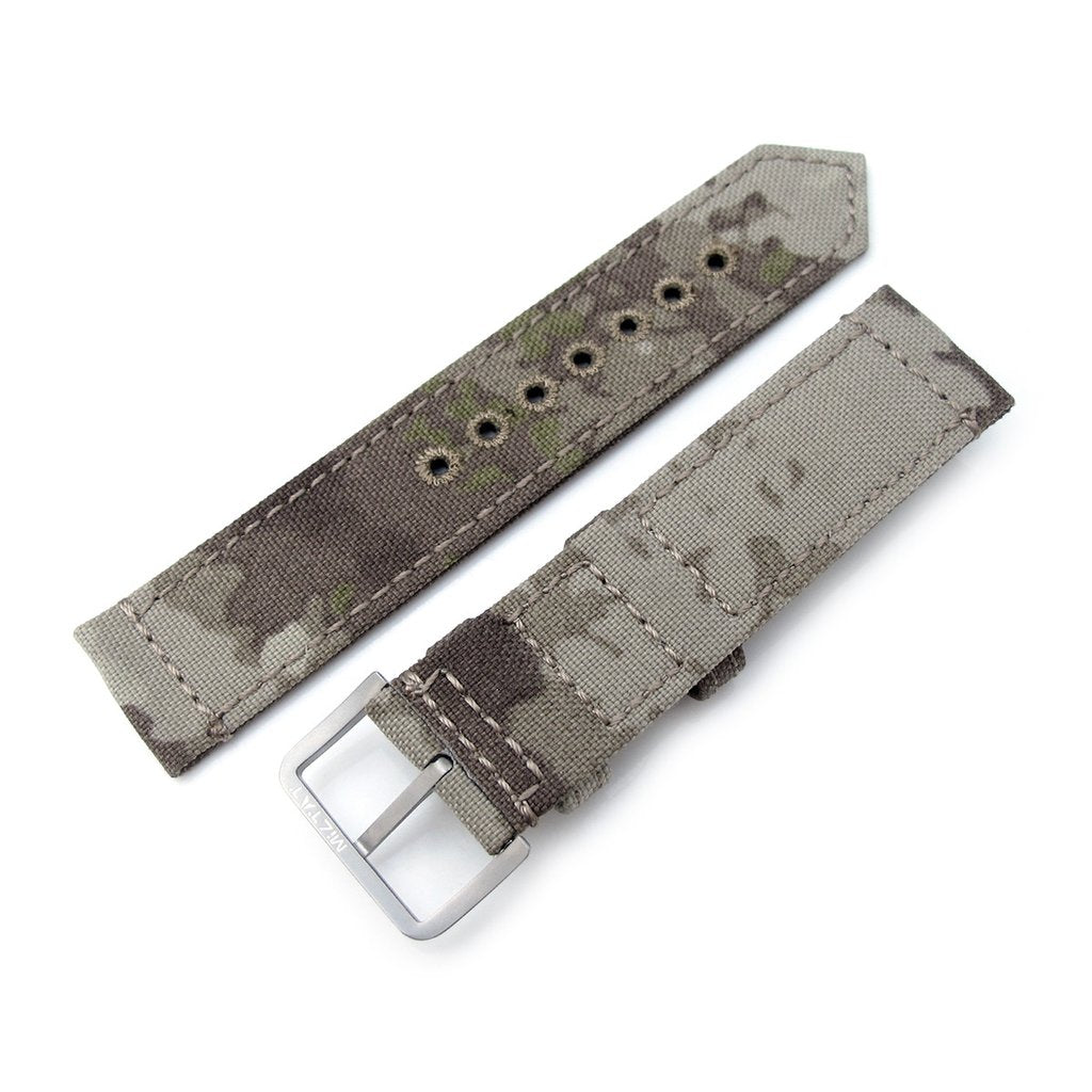 20mm or 22mm MiLTAT WW2 2-piece Light Grey Camouflage Nylon Watch Band with lockstitch round hole, Brushed