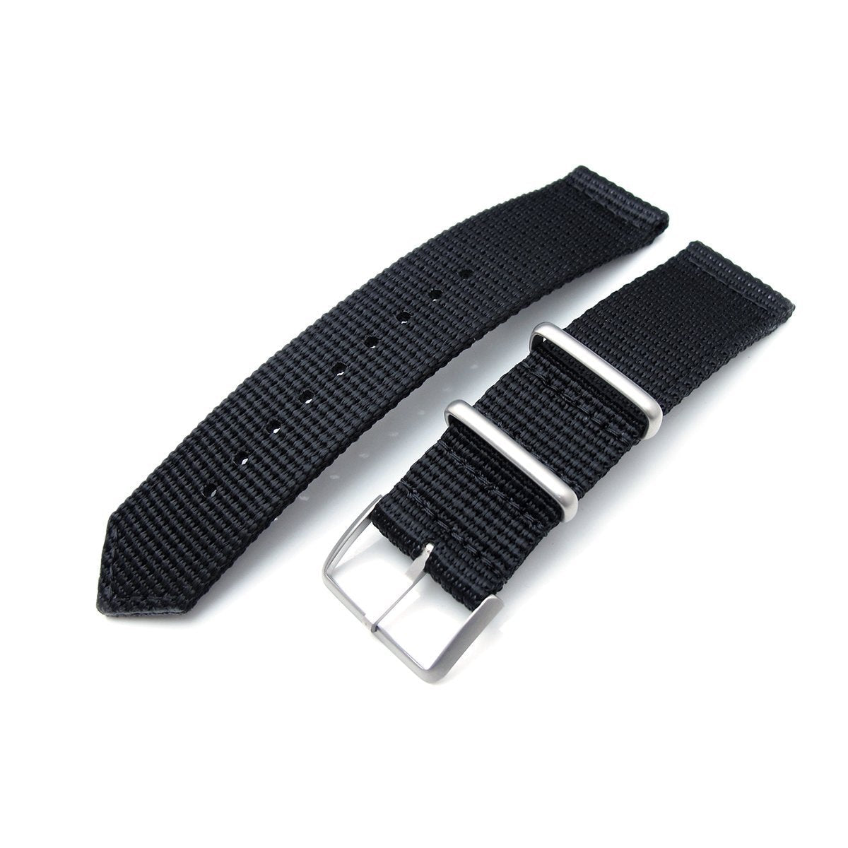 MiLTAT 20mm, 22mm Two Piece WW2 Black 3D Nylon, Brushed Buckle