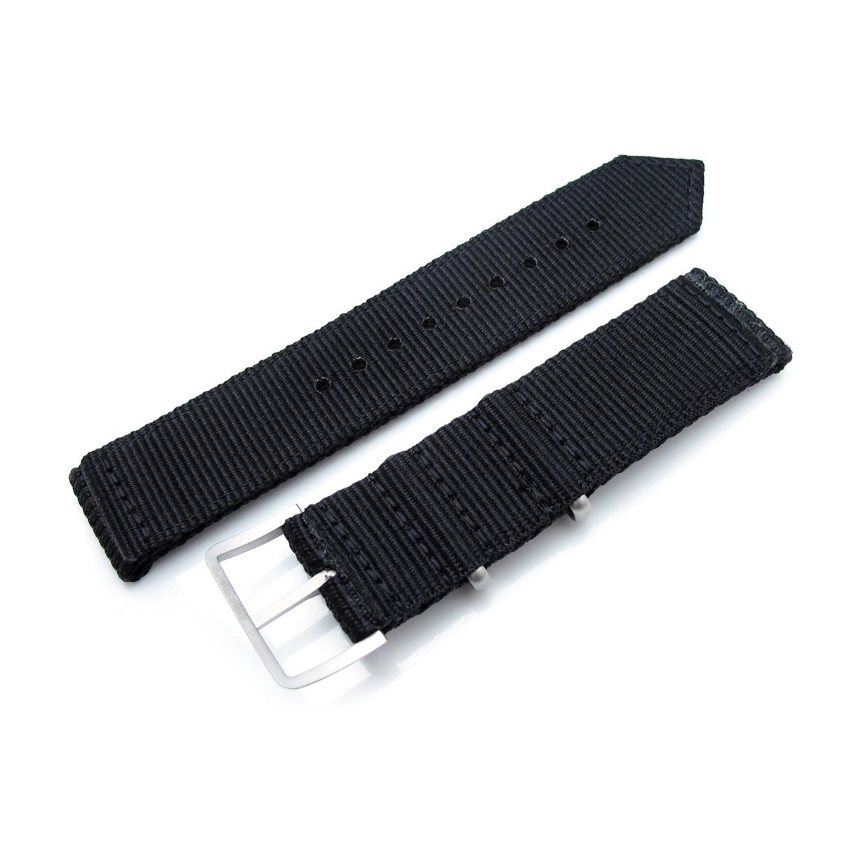 MiLTAT 20mm, 22mm Two Piece WW2 Black 3D Nylon, Brushed Buckle