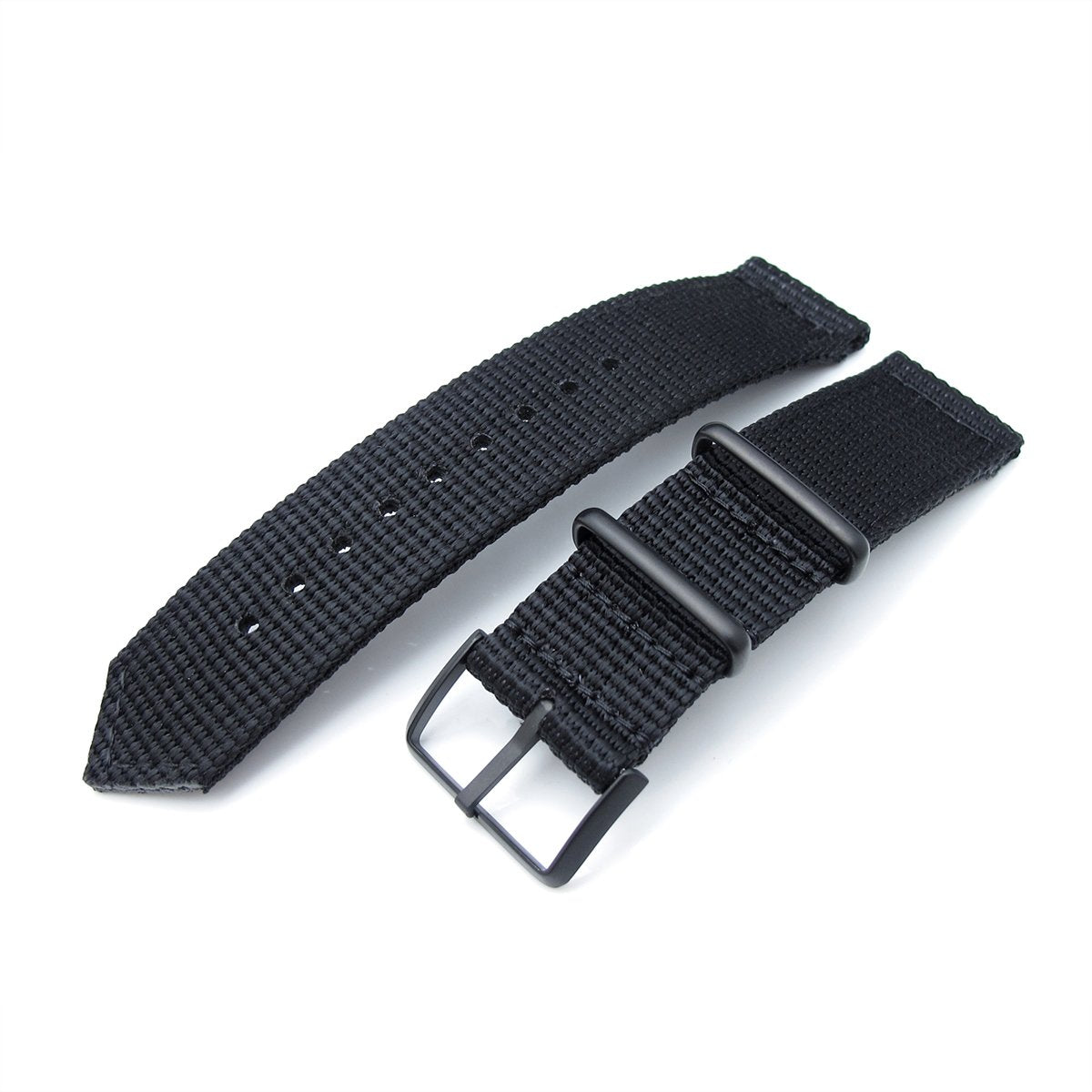20mm, 22mm Two Piece WW2 Black 3D Nylon, PVD Black Buckle