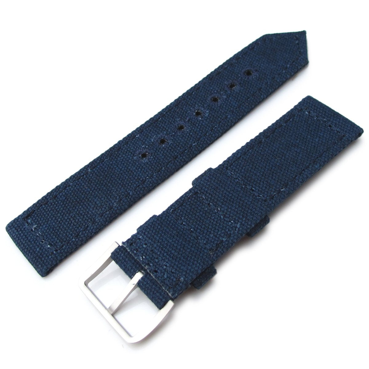 20mm, 21mm or 22mm MiLTAT WW2 2-piece Navy Washed Canvas Watch Band with lockstitch round hole, Sandblasted