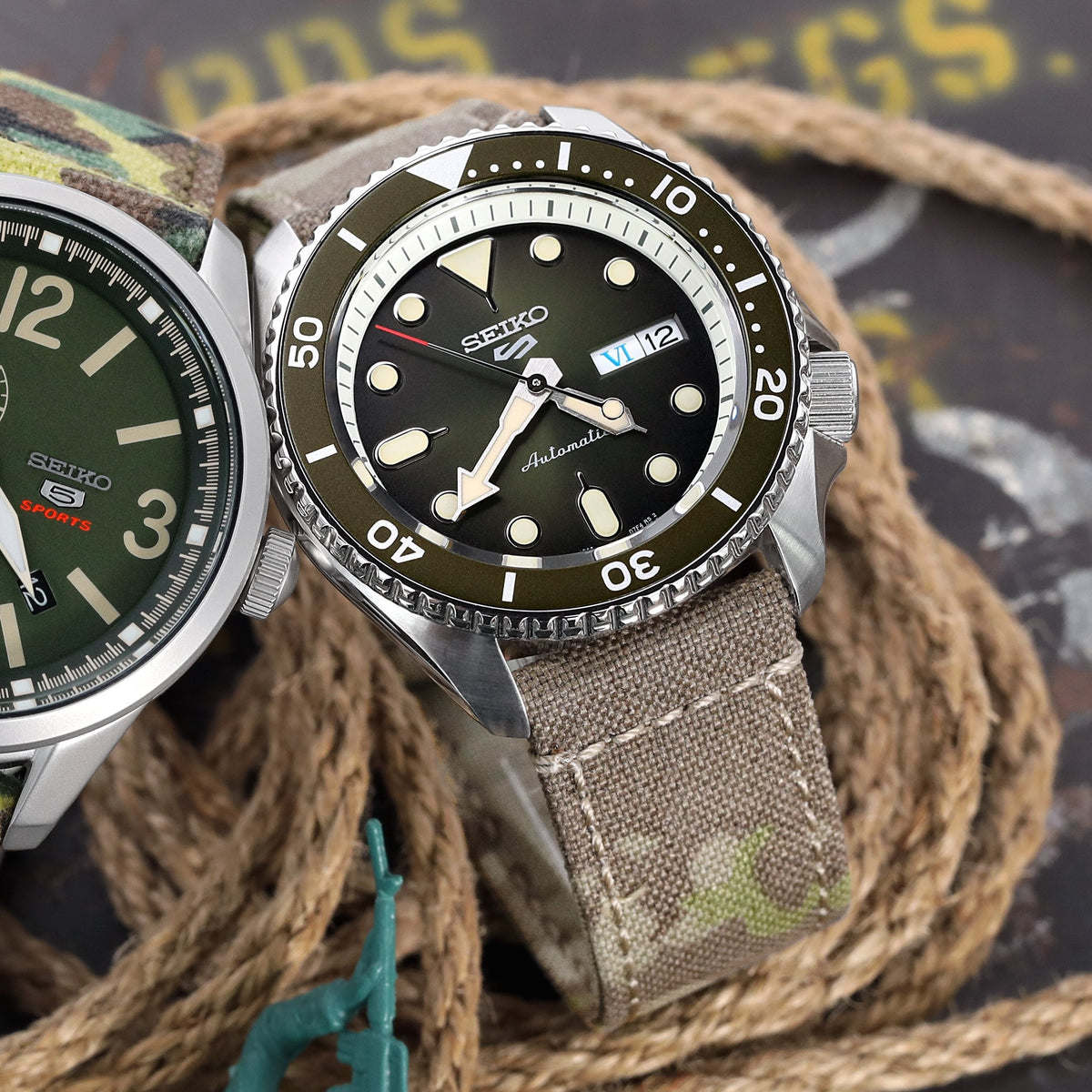 20mm or 22mm MiLTAT WW2 2-piece Light Grey Camouflage Nylon Watch Band with lockstitch round hole, Brushed