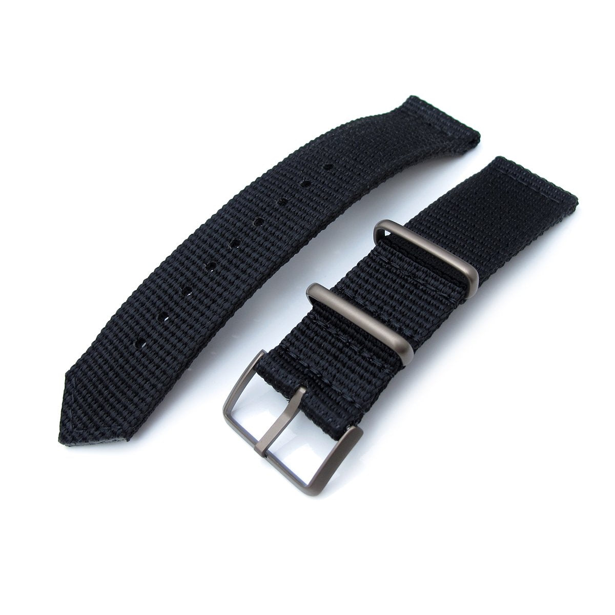 22mm Two Piece WW2 Black 3D Nylon, IP Bronze Buckle