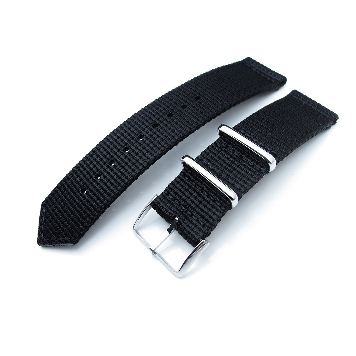 20mm, 22mm Two Piece WW2 Black 3D Nylon, Polished Buckle