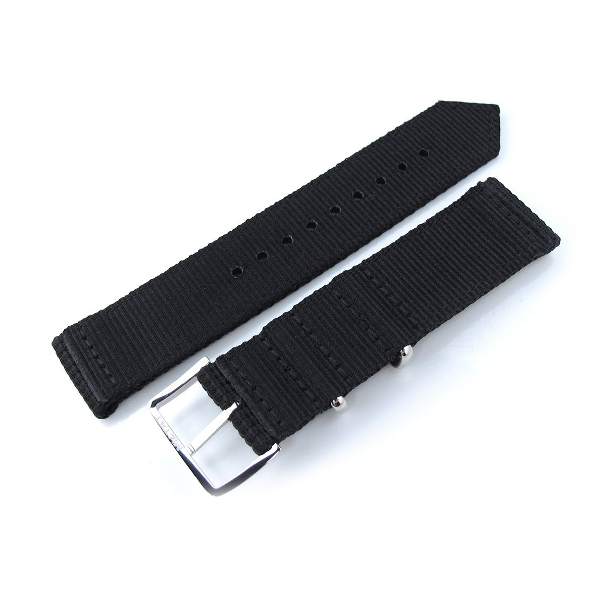 20mm, 22mm Two Piece WW2 Black 3D Nylon, Polished Buckle