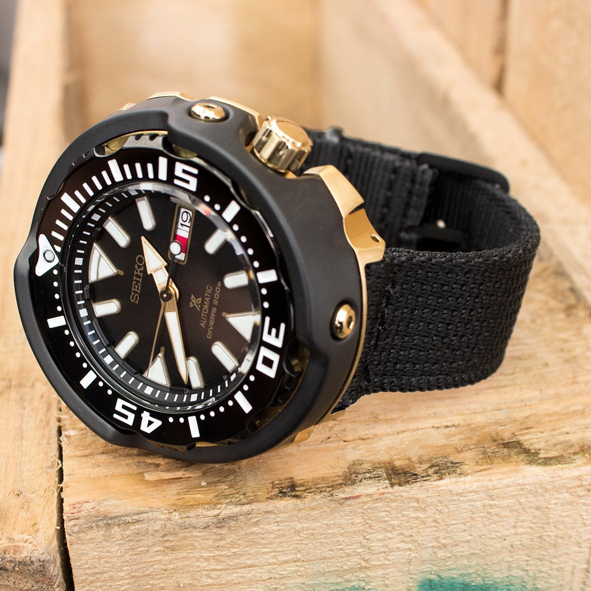 20mm, 22mm Two Piece WW2 Black 3D Nylon, PVD Black Buckle