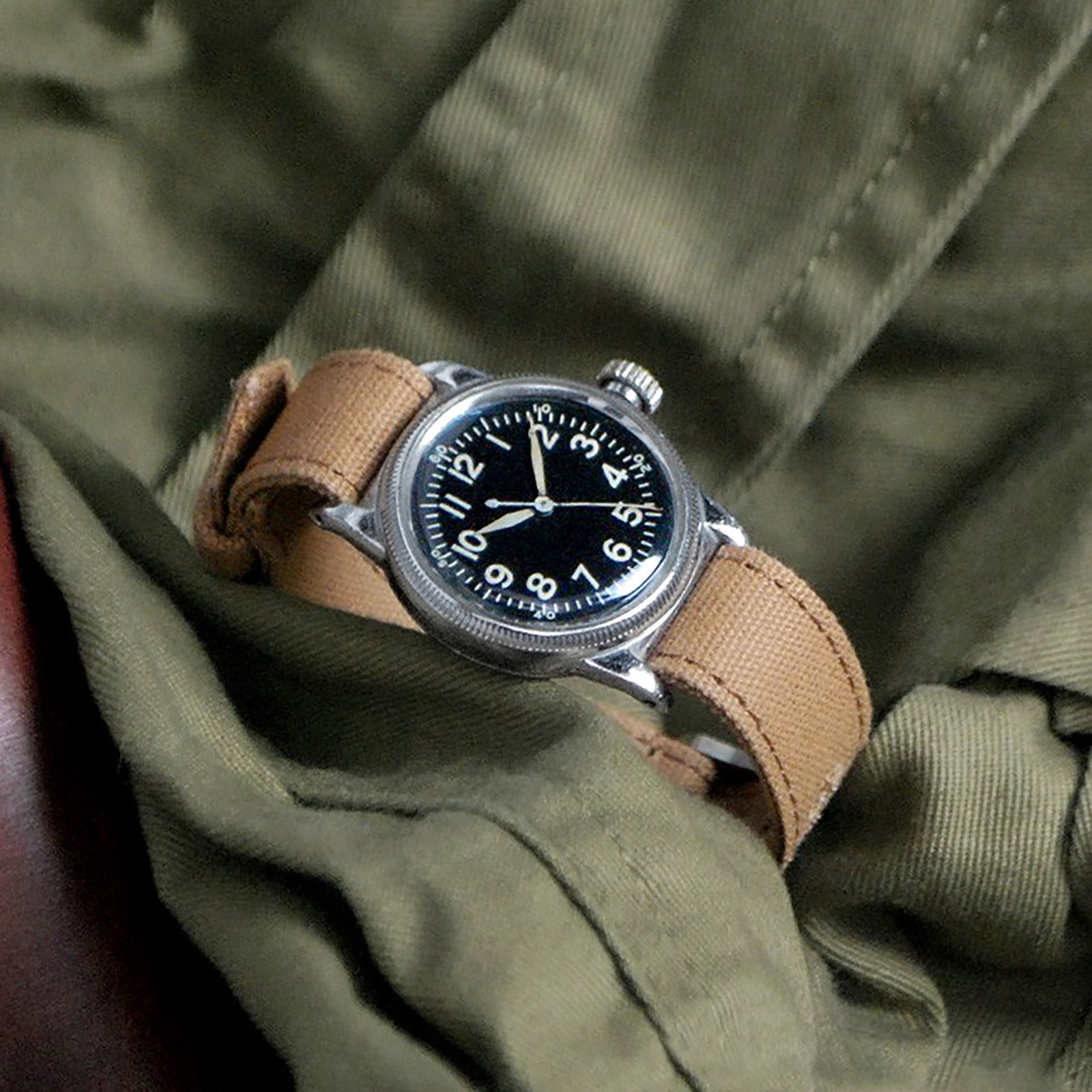 Khaki Sand 16mm or 18mm Canvas One-Piece Nylon Armband by HAVESTON Straps, Brushed