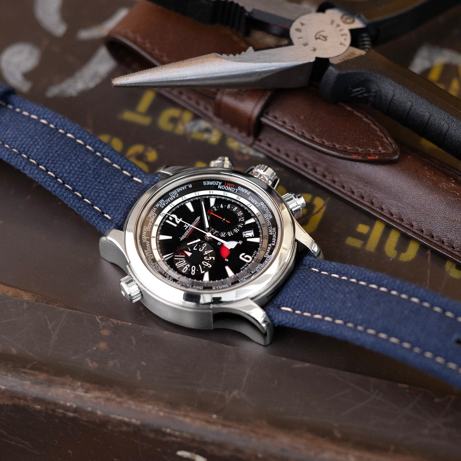 Aviator Style Navy Blue Canvas Quick Release Watch Band, 20mm or 22mm Strapcode watch bands