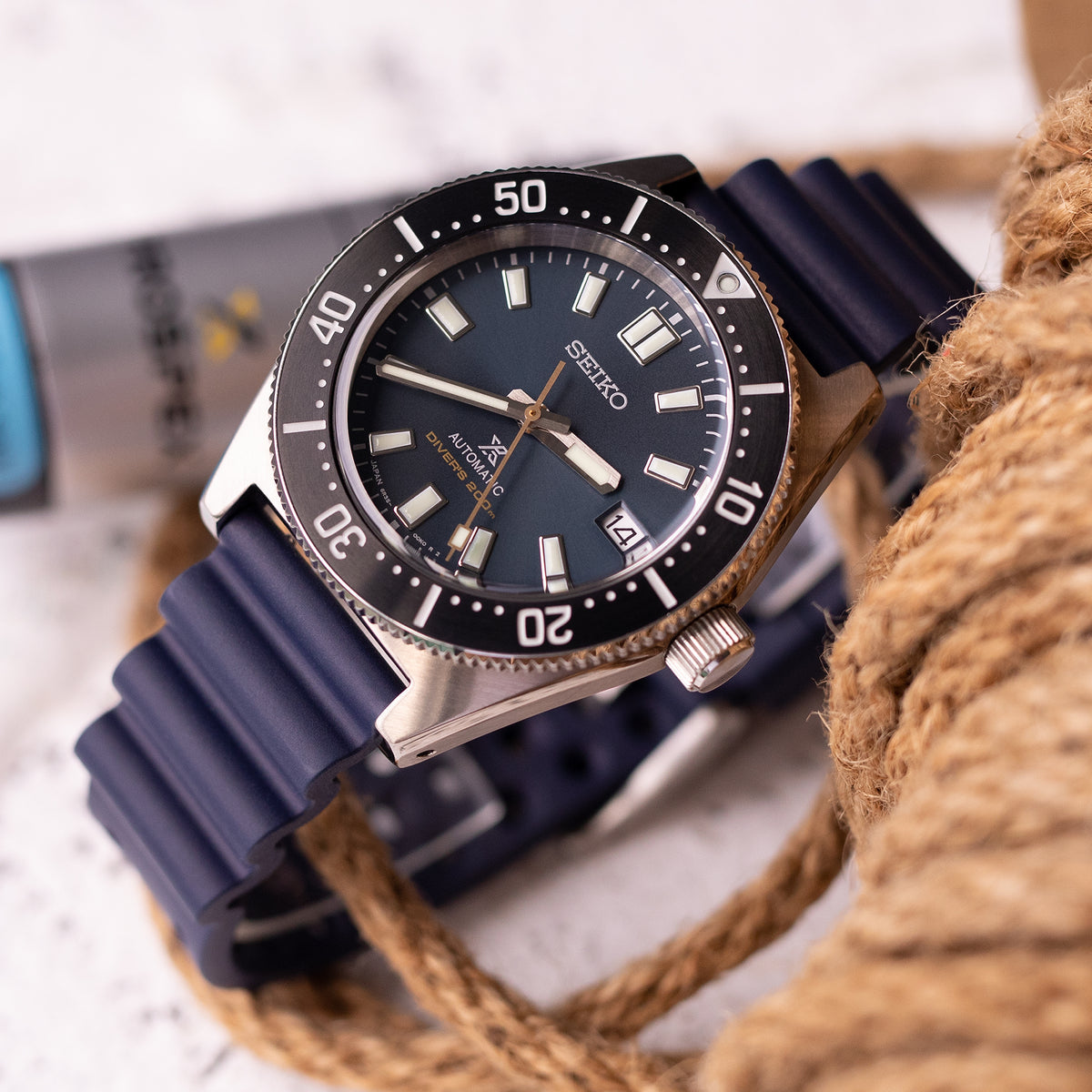 20mm, 22mm Quick Release Watch Band Blue Diver FKM Rubber Strap, Brushed