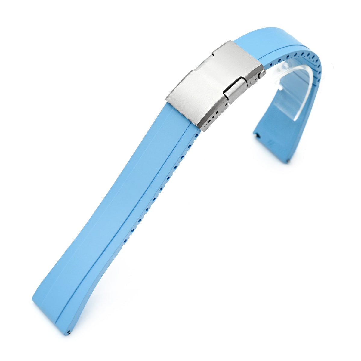 Quick Release FKM27 Sky Blue Titanium Slinea Clasp FKM Rubber watch strap, 20mm or 22mm Strapcode watch bands