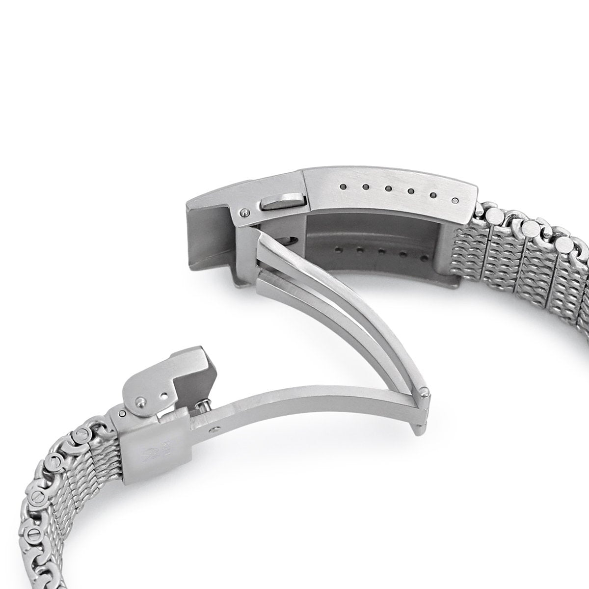 Curved End Massy Mesh Watch Band for Seiko SKX007, V-Clasp, Brushed