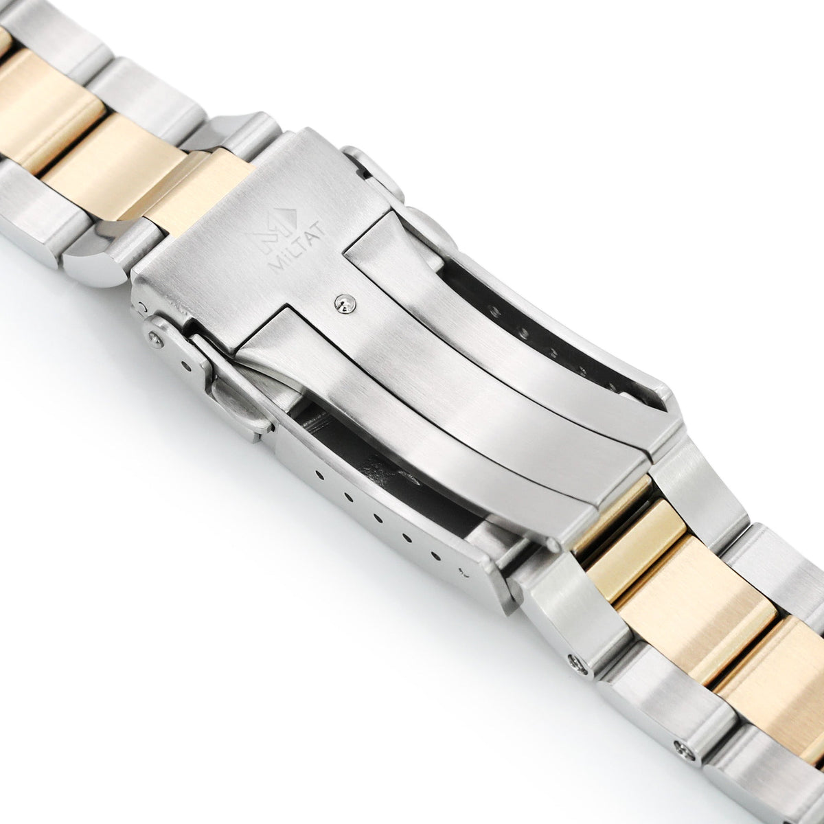 20mm Super-O Boyer Watch Band compatible with Seiko Alpinist SARB017, Two Tone IP Gold Solid SUB Clasp