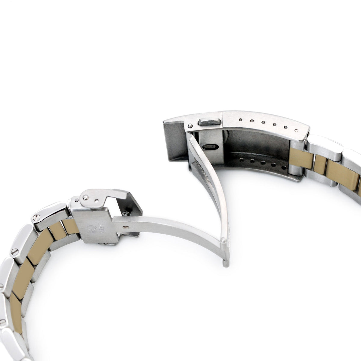 20mm Super-O Boyer Watch Band compatible with Seiko Alpinist SARB017, Two Tone IP Gold 316L Stainless Steel V-Clasp