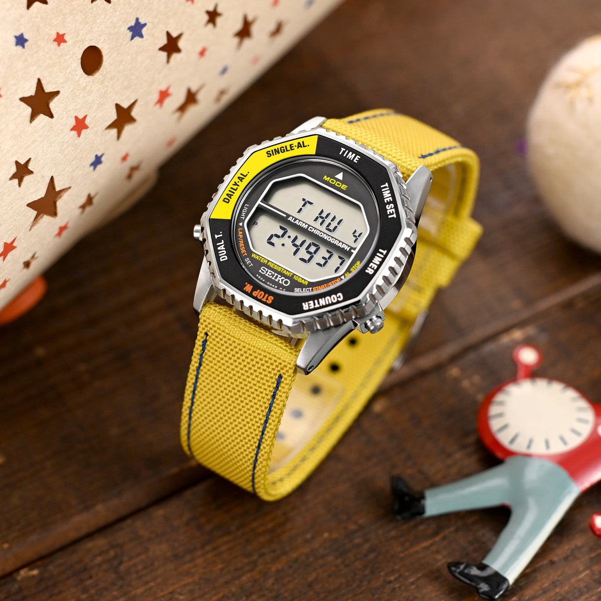 20mm Sailcloth Strap Yellow Quick Release Nylon Watch Band, Blue Stitching