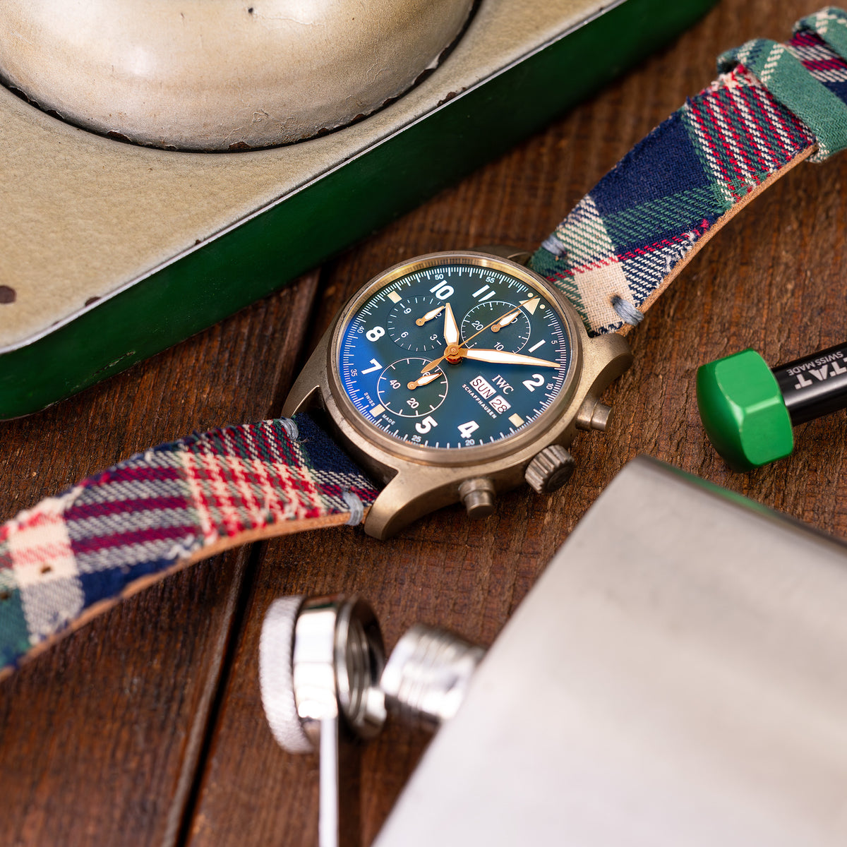 20mm, 22mm MiLTAT Dundee Tartan Pattern Watch Strap, Brown Stitching