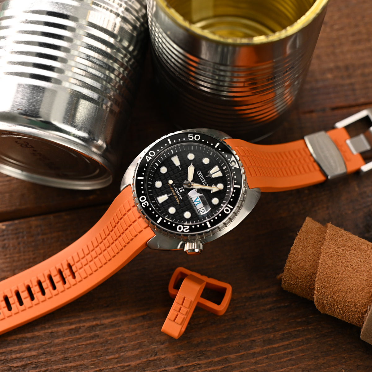 22mm Crafter Blue - CB12 Orange Rubber Curved Lug Watch Strap compatible with Seiko new Turtles SRP777