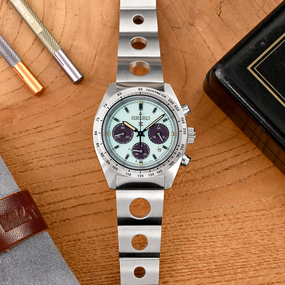 20mm Rollball version II Watch Band for Seiko SSC813P1, 316L Stainless Steel Brushed V-Clasp