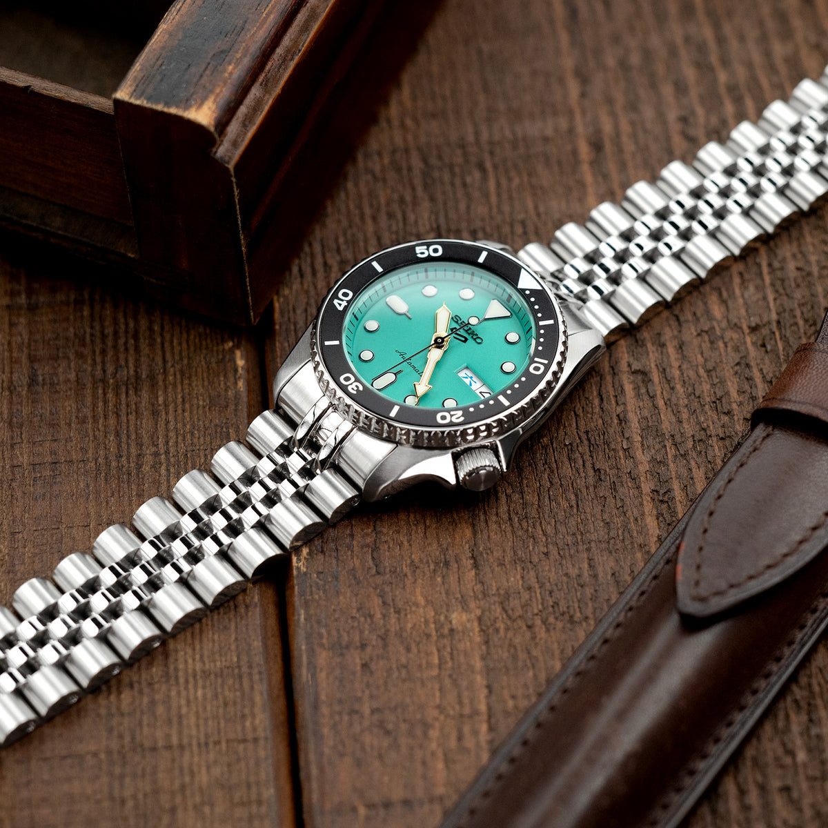 20mm Super-J Louis Watch Band compatible with Seiko 5 40mm, 316L Stainless Steel Brushed V-Clasp