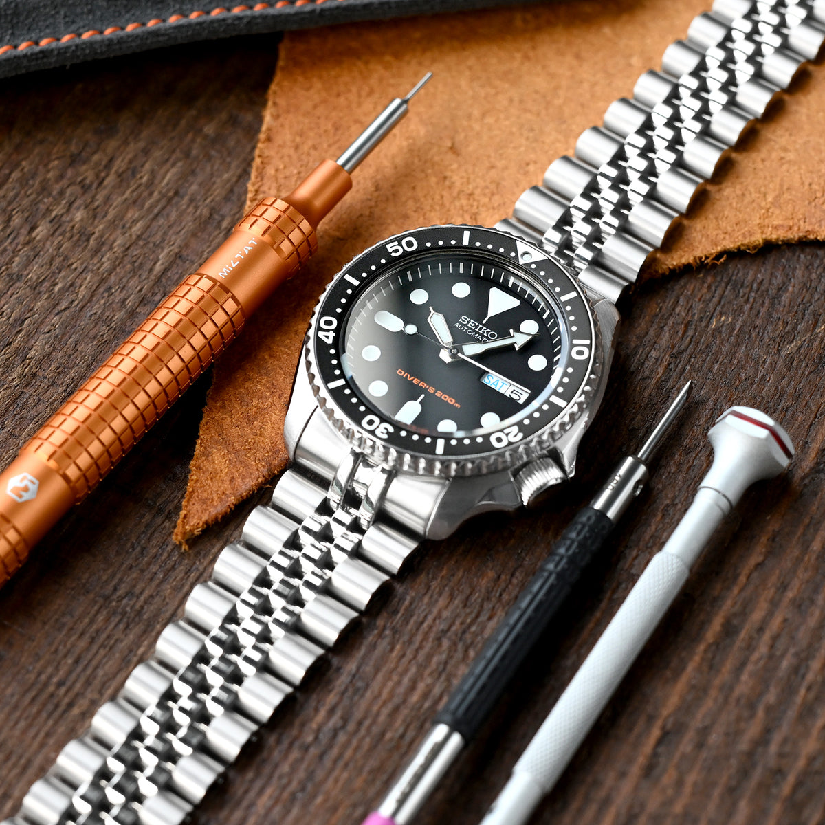 22mm Super-J Louis JUB Watch Band compatible with Seiko SKX007, 316L Stainless Steel Brushed
