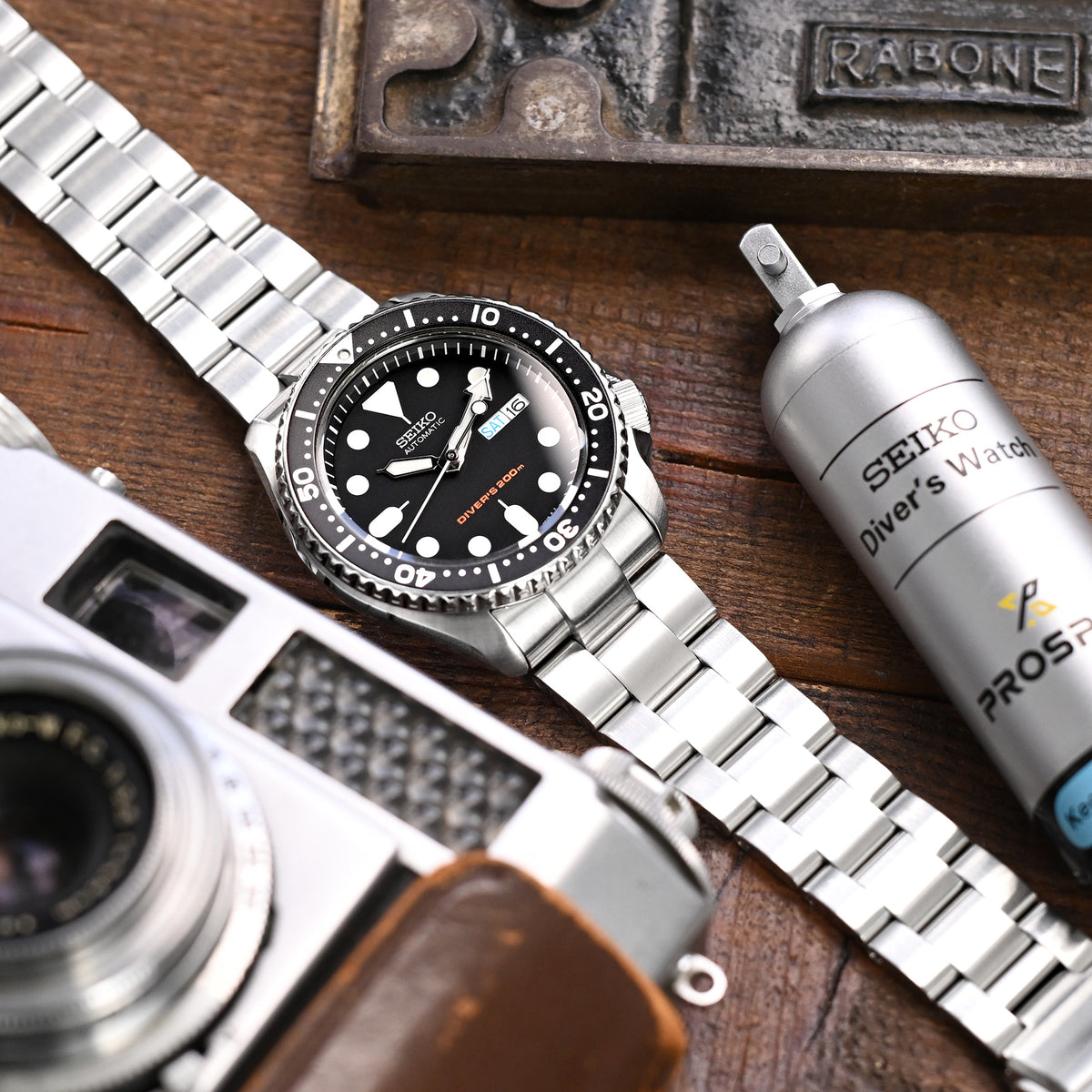 22mm Super-O Boyer Watch Band compatible with Seiko Diver SKX007, Brushed V-Clasp Button Double Lock