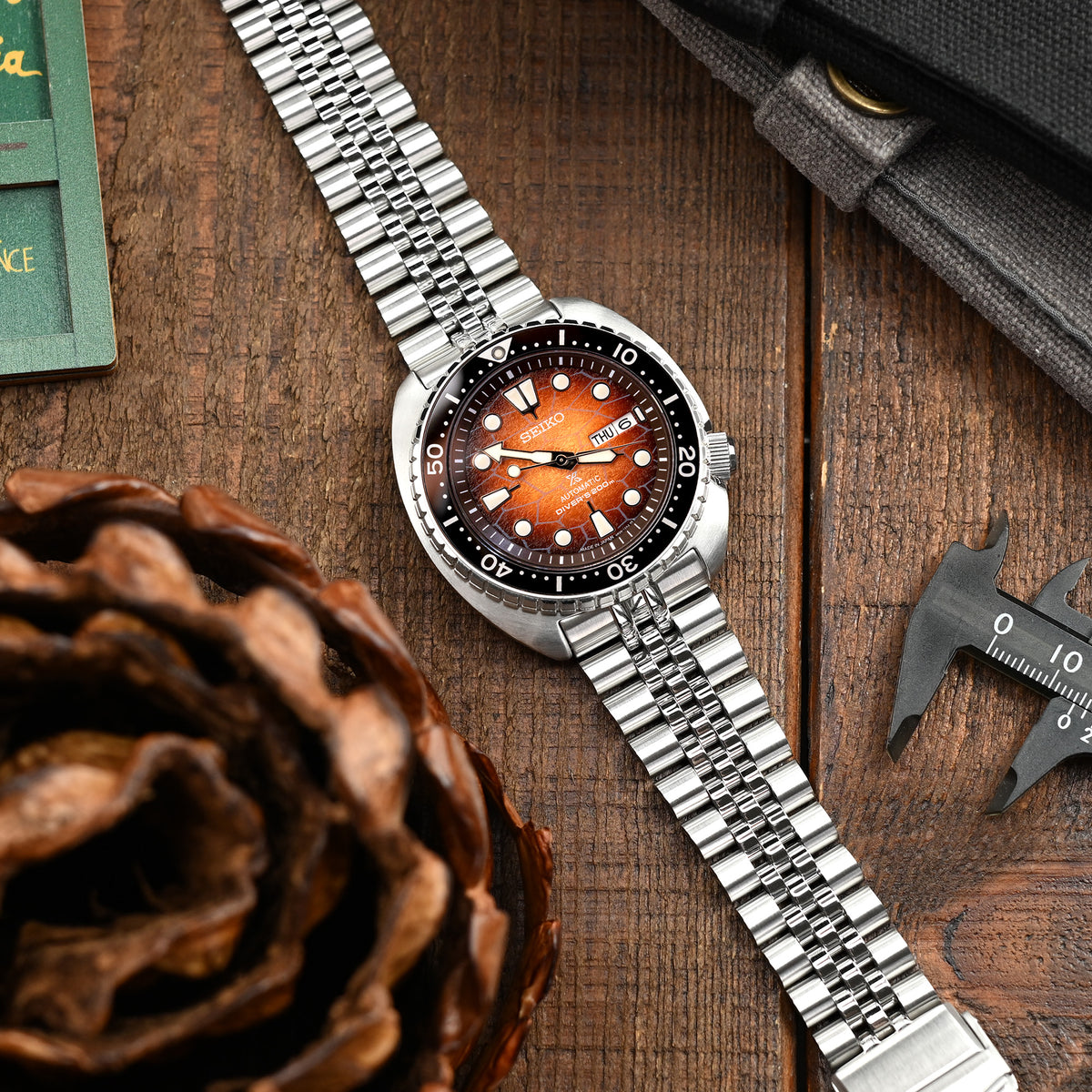 22mm Super-J Louis JUB Watch Band compatible with Seiko New Turtles SRP777 &amp; PADI SRPA21, 316L Stainless Steel V-Clasp Brushed