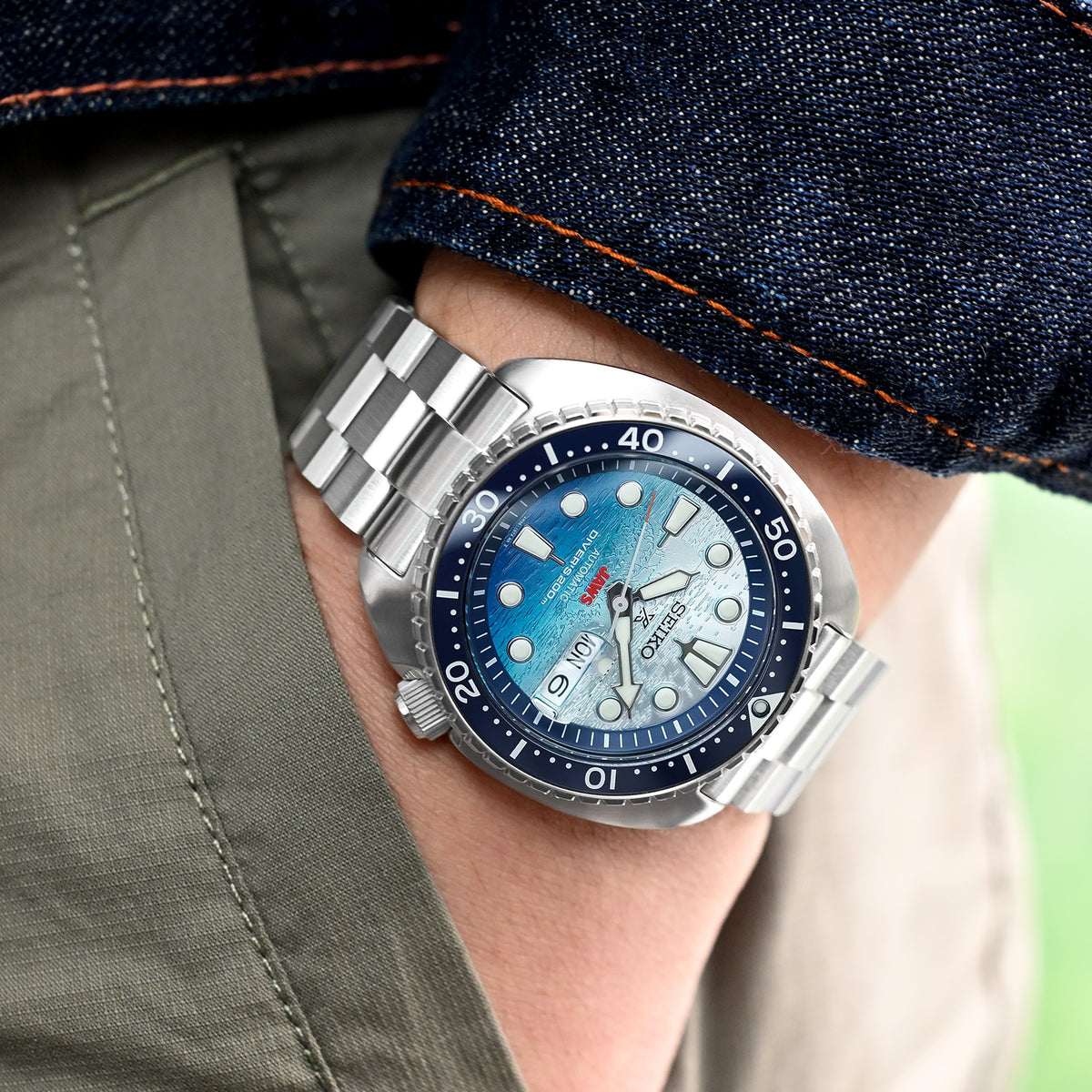 22mm Hexad Watch Band compatible with Seiko New Turtles SRP777 &amp; PADI SRPA21, 316L Stainless Steel V-Clasp Button Double Lock Brushed