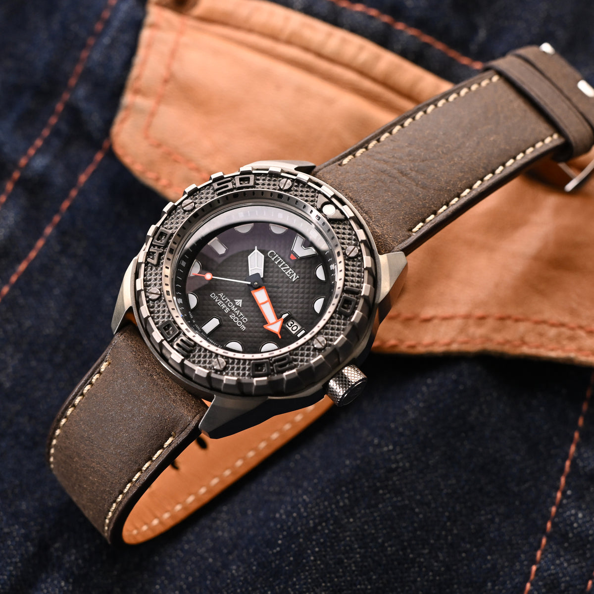 Pam Collection, Dark Brown Italian Leather Watch Strap for Panerai, Beige Stitching