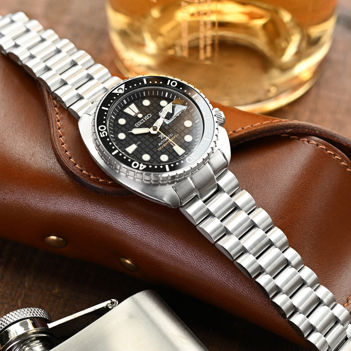 22mm Endmill Watch Band compatible with Seiko New Turtles SRP777 &amp; PADI SRPA21, 316L Stainless Steel V-Clasp Brushed
