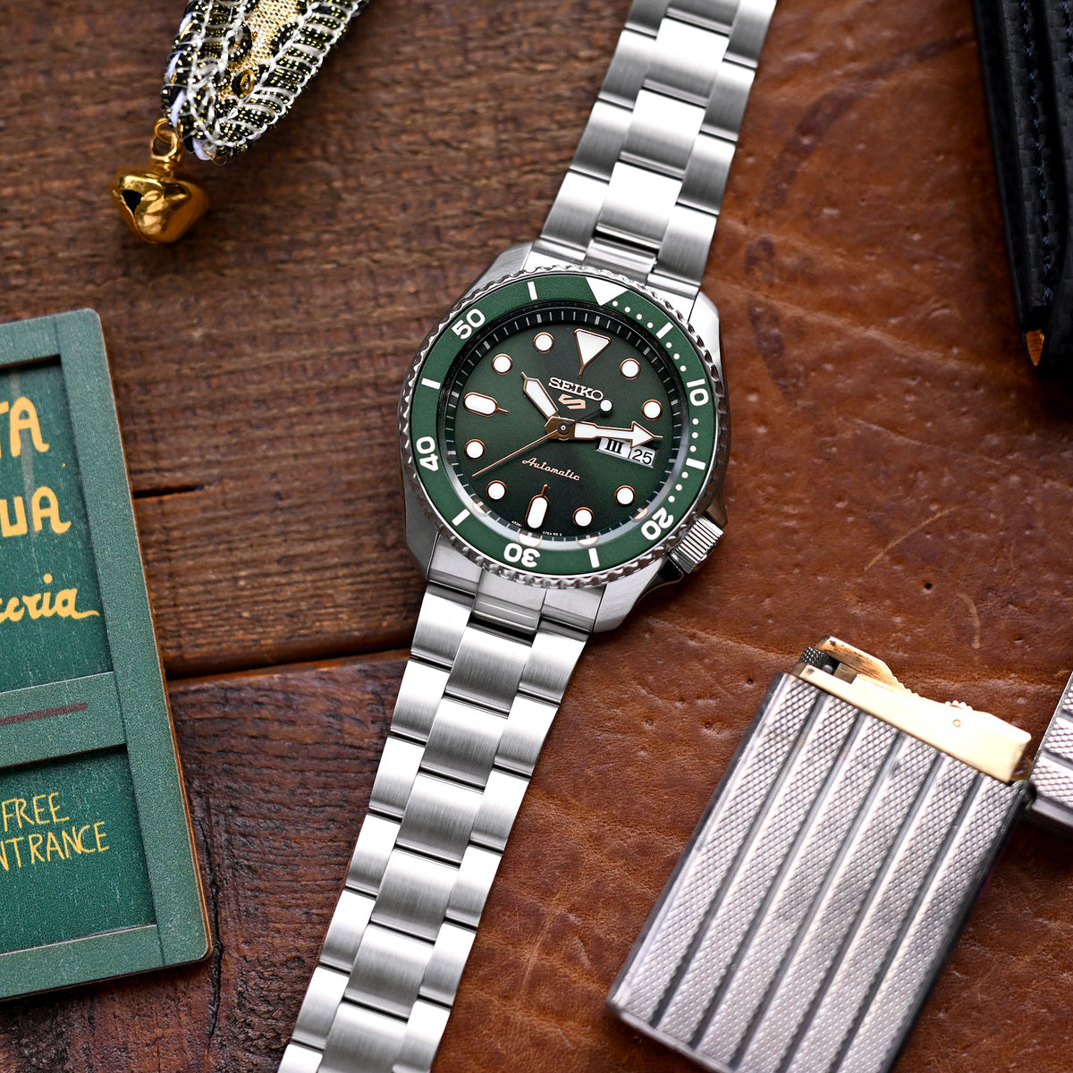 22mm Super-O Boyer Watch Band for Seiko 5 Sports 42.5mm SRPD51 SRPD55 SBSA003, Stainless Steel - Brushed, V Diver Clasp