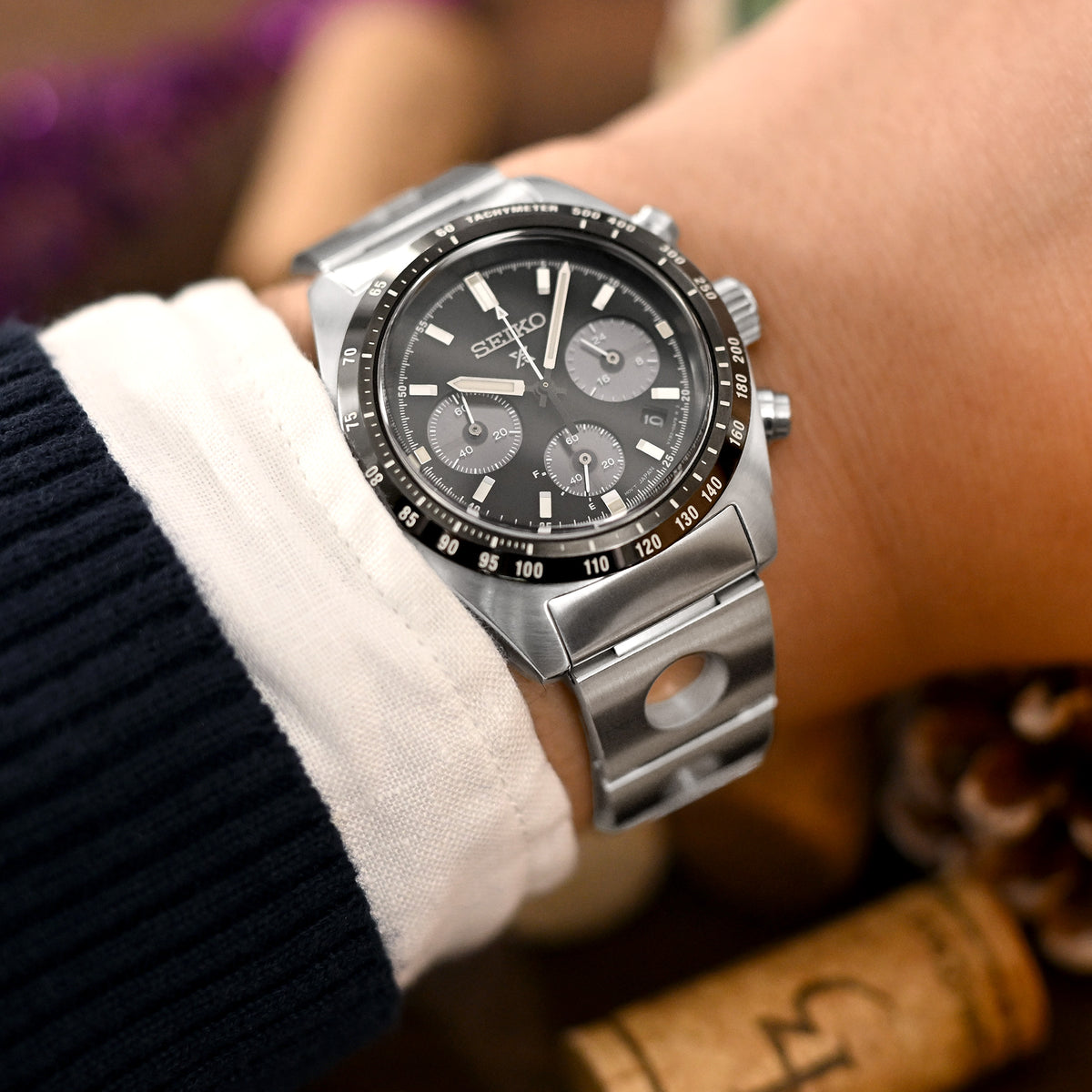 20mm Rollball version II Watch Band for Seiko SSC813P1, 316L Stainless Steel Brushed V-Clasp