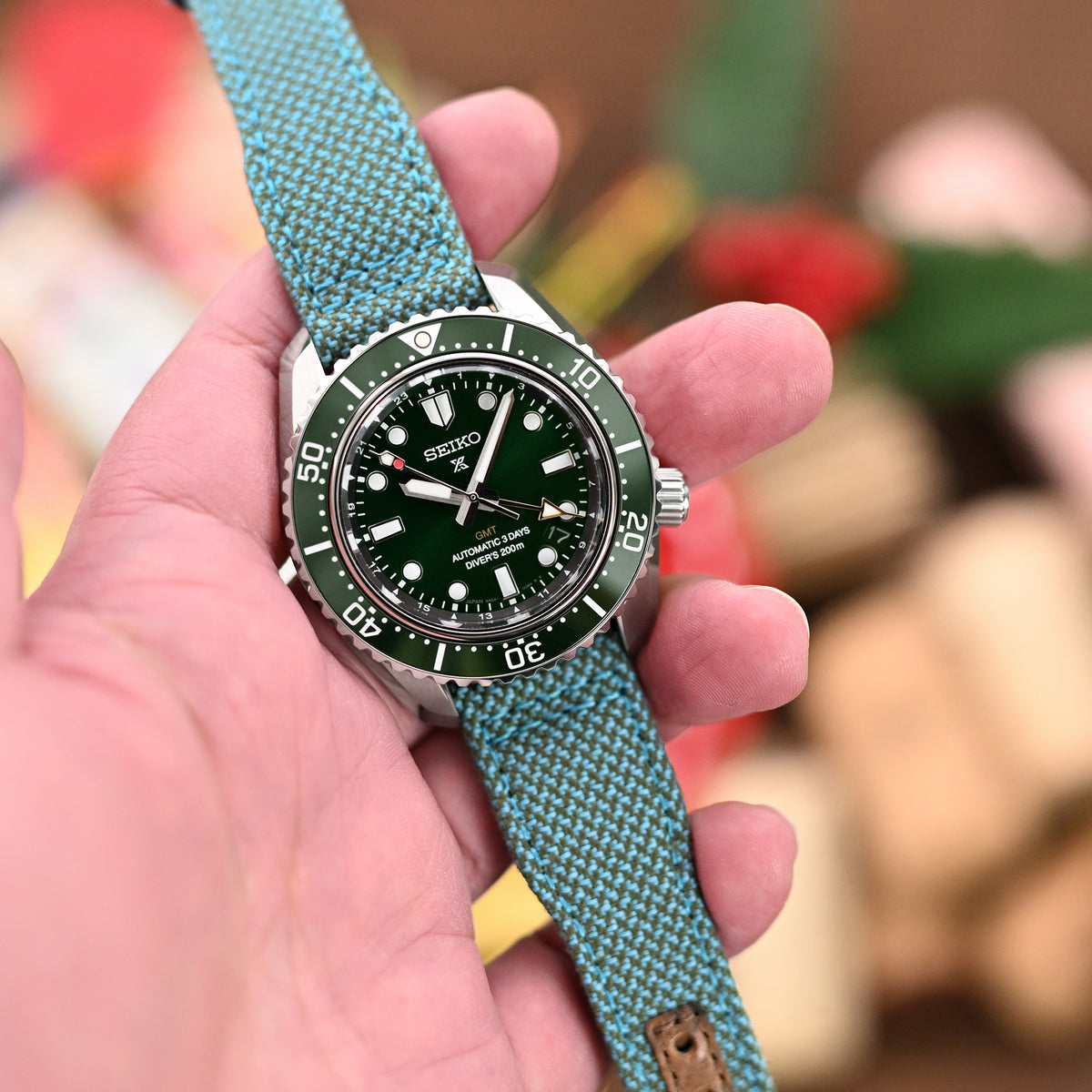 Q.R. Pilot watch strap 20mm or 22mm Revive Watch Band in Blue Mixed Green