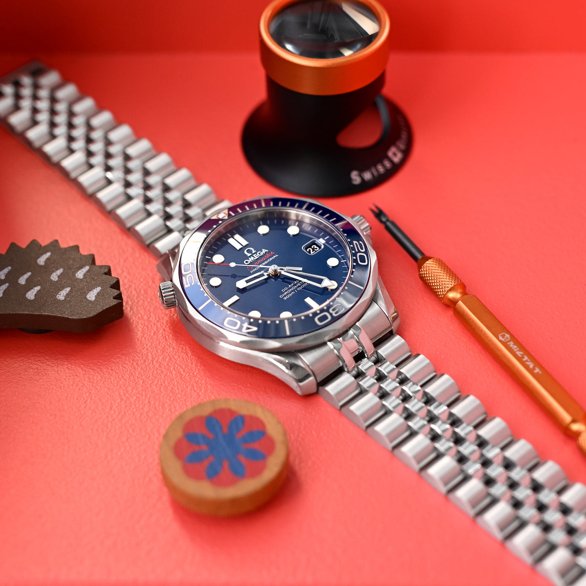 20mm Super-J Louis Watch Band compatible with Omega Seamaster 41mm, 316L Stainless Steel Brushed V-Clasp