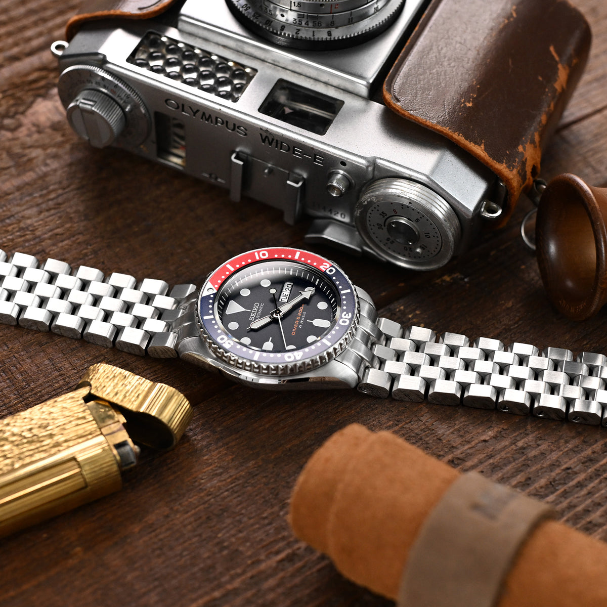 22mm SUPER Engineer II Watch Band compatible with Seiko SKX007, Brushed 316L Stainless Steel Curved End