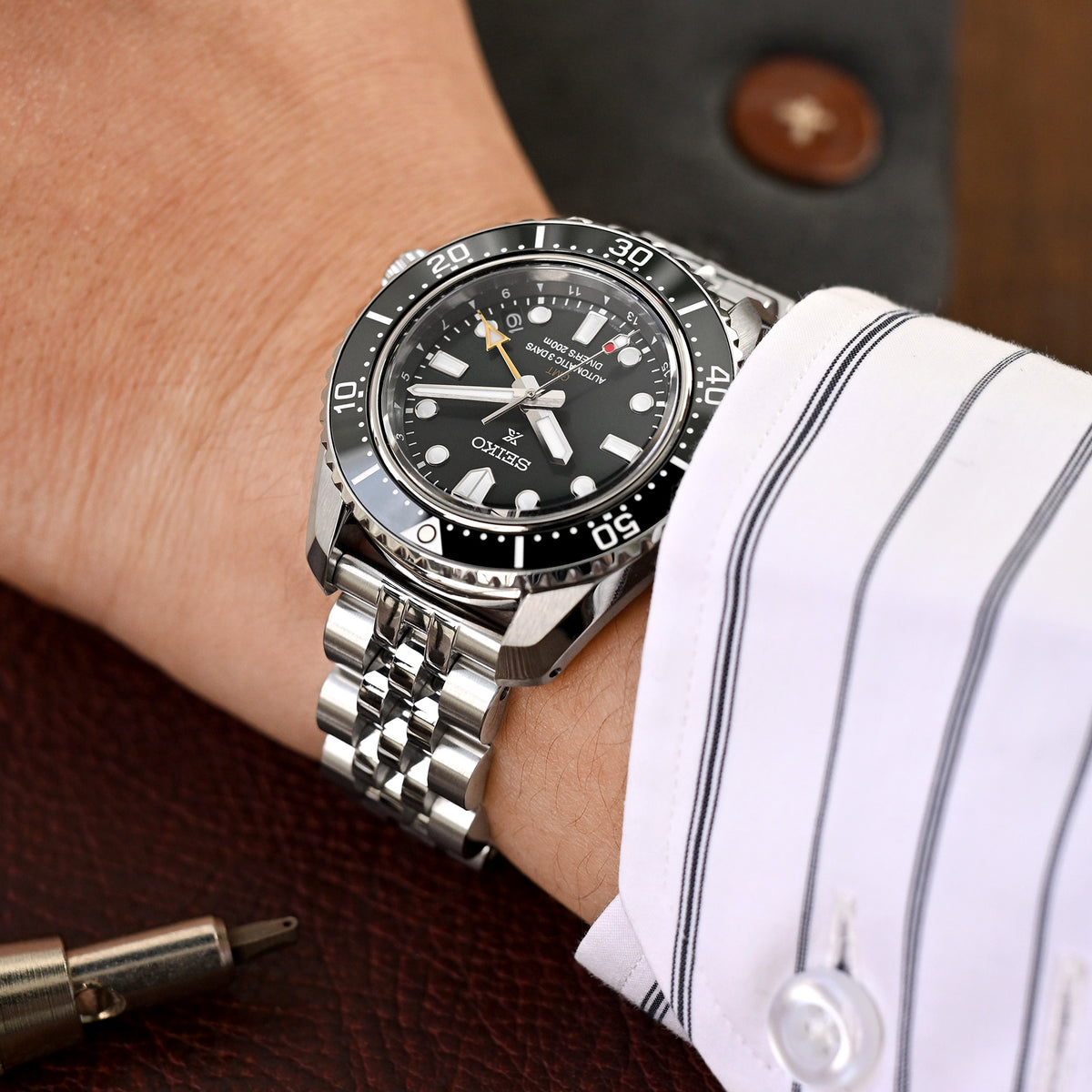 20mm Angus-J Louis JUB Watch Band Straight End, 316L Stainless Steel Brushed/Polished V-Clasp