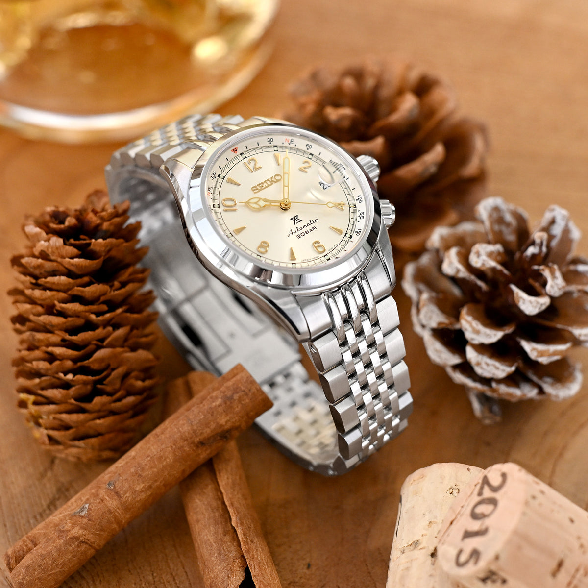 20mm Asteroid Watch Band for Seiko Alpinist SARB017, 316L Stainless Steel Brushed and Polished V-Clasp
