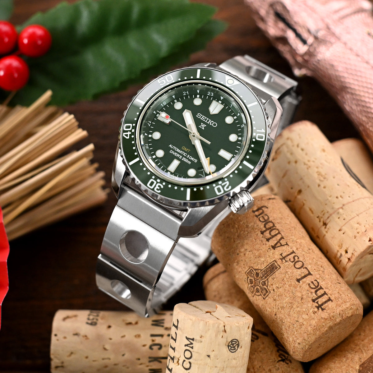 20mm or 22mm Rollball version II QR Watch Band Straight End Quick Release, 316L Stainless Steel Brushed Baton Diver Clasp