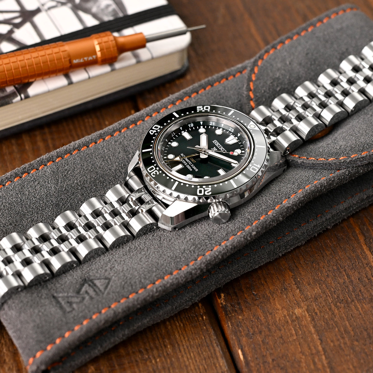 20mm Angus-J Louis JUB Watch Band Straight End, 316L Stainless Steel Brushed/Polished V-Clasp