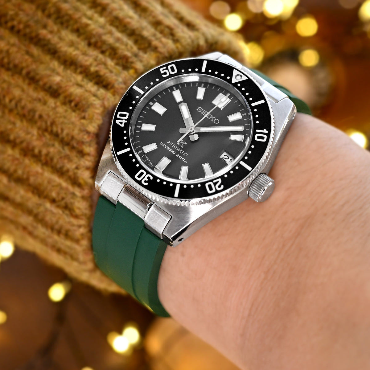 20mm Crafter Blue - MX03-143 Green FKM Rubber Strap With End Links For Seiko 63MAS Diver 40.50mm SPB143 SPB145