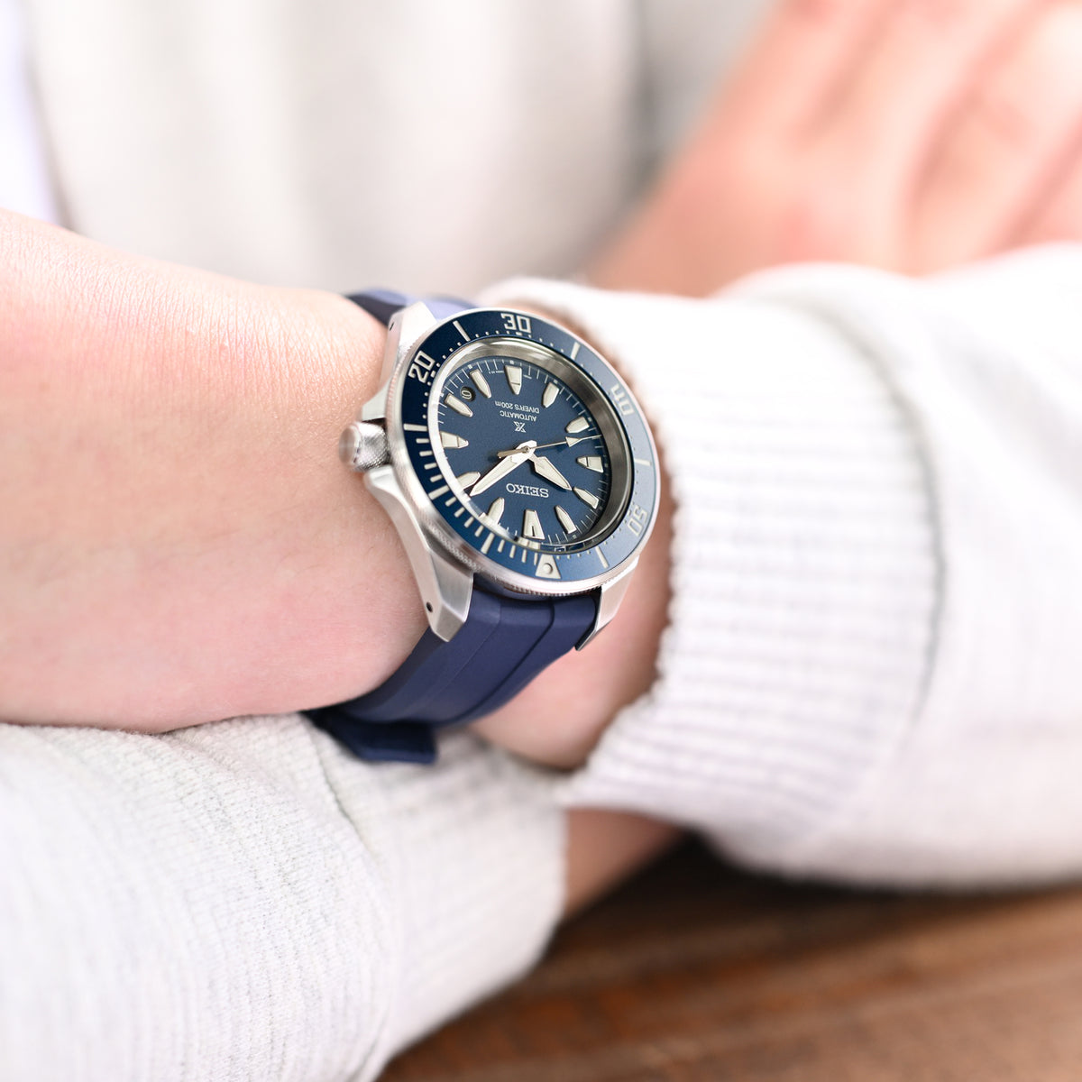 20mm Wheels Resilient Curved End FKM Rubber watch strap, Navy Blue