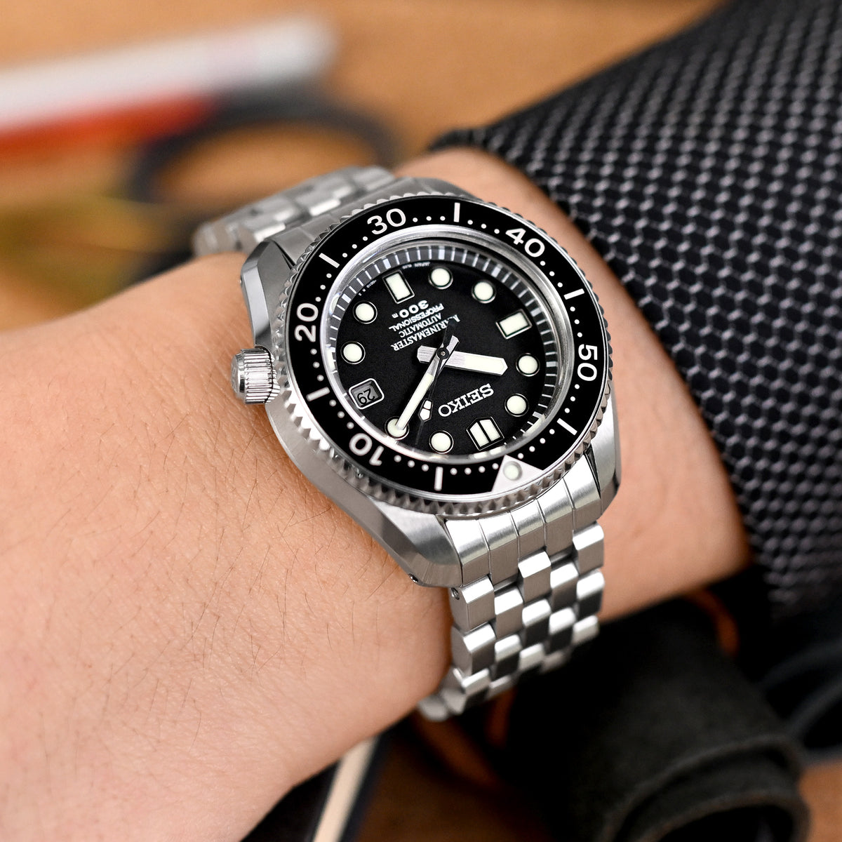 20mm Super Engineer II Watch Band compatible with Seiko MM300 Prospex Marinemaster SBDX001, 316L Stainless Steel V-Clasp Button Double Lock