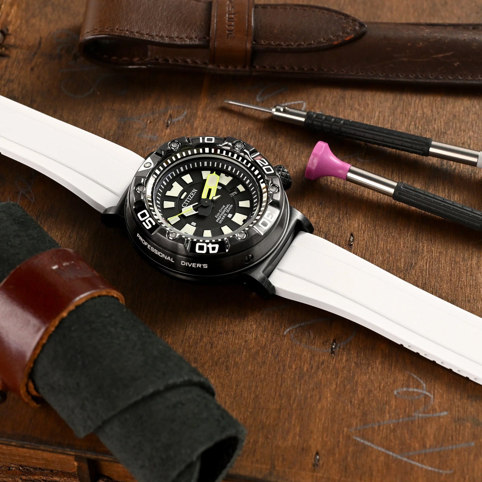 Quick Release FKM27 White Titanium Slinea Clasp FKM Rubber watch strap, 20mm or 22mm Strapcode watch bands