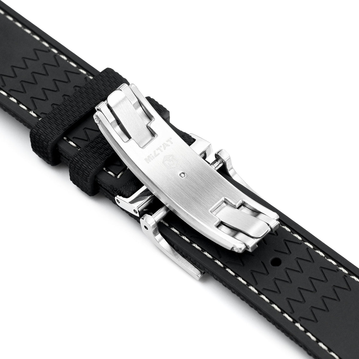 FKM39 Black Deployment FKM Rubber Watch Band Beige Stitch, 18mm to 23mm Strapcode watch bands