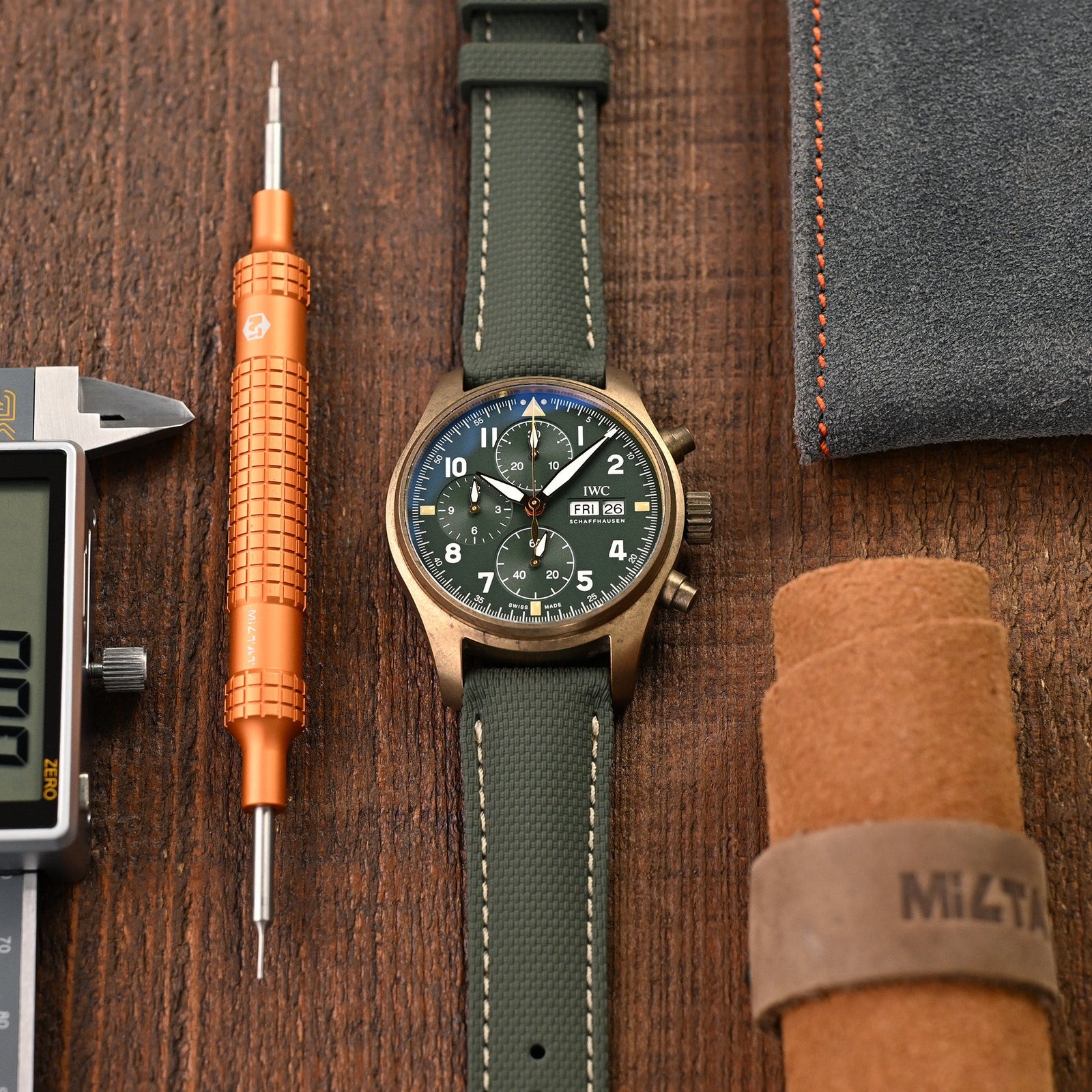 FKM39 Green Deployment FKM Rubber Watch Band Beige Stitch, 20mm or 23mmStrapcode watch bands