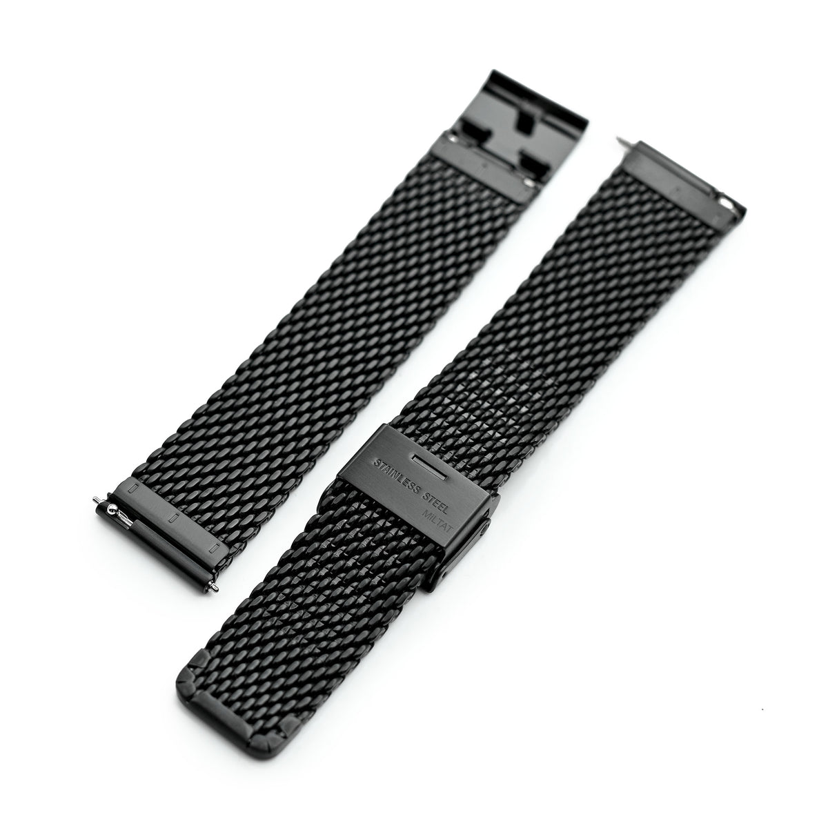 Quick Release Tapered Milanese Mesh Watch Band, 19mm, 20mm, 21mm or 22mm, PVD Black