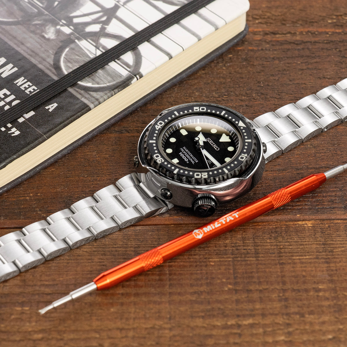 21.5mm Super-O Boyer Watch Band compatible with Seiko Tuna, 316L Stainless Steel V-Clasp Button Double Lock